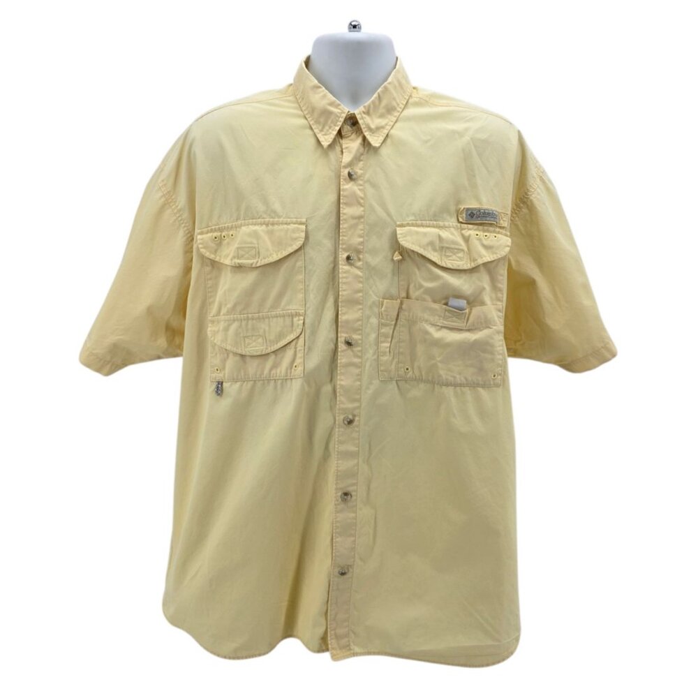 Vintage Columbia Mens XL Shirt PFG Fishing Outdoors Yellow Short Sleeve Fishing